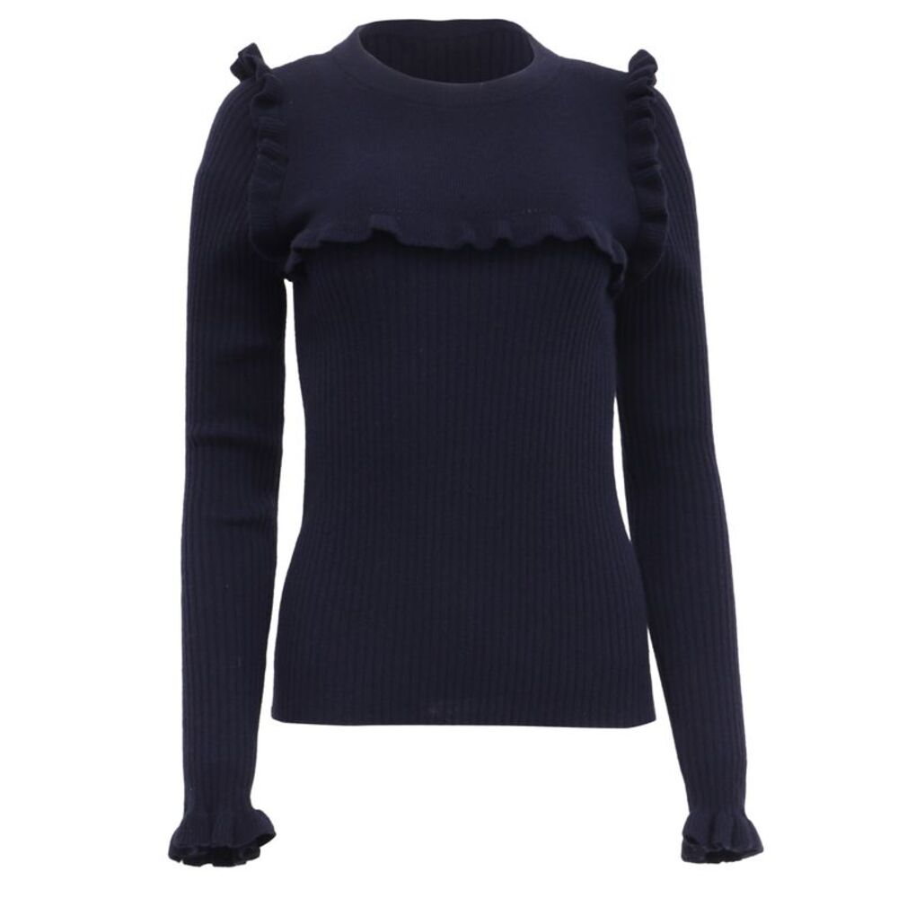 See by Chloé Ruffled Sweater in Navy Blue Alpaca Wool
